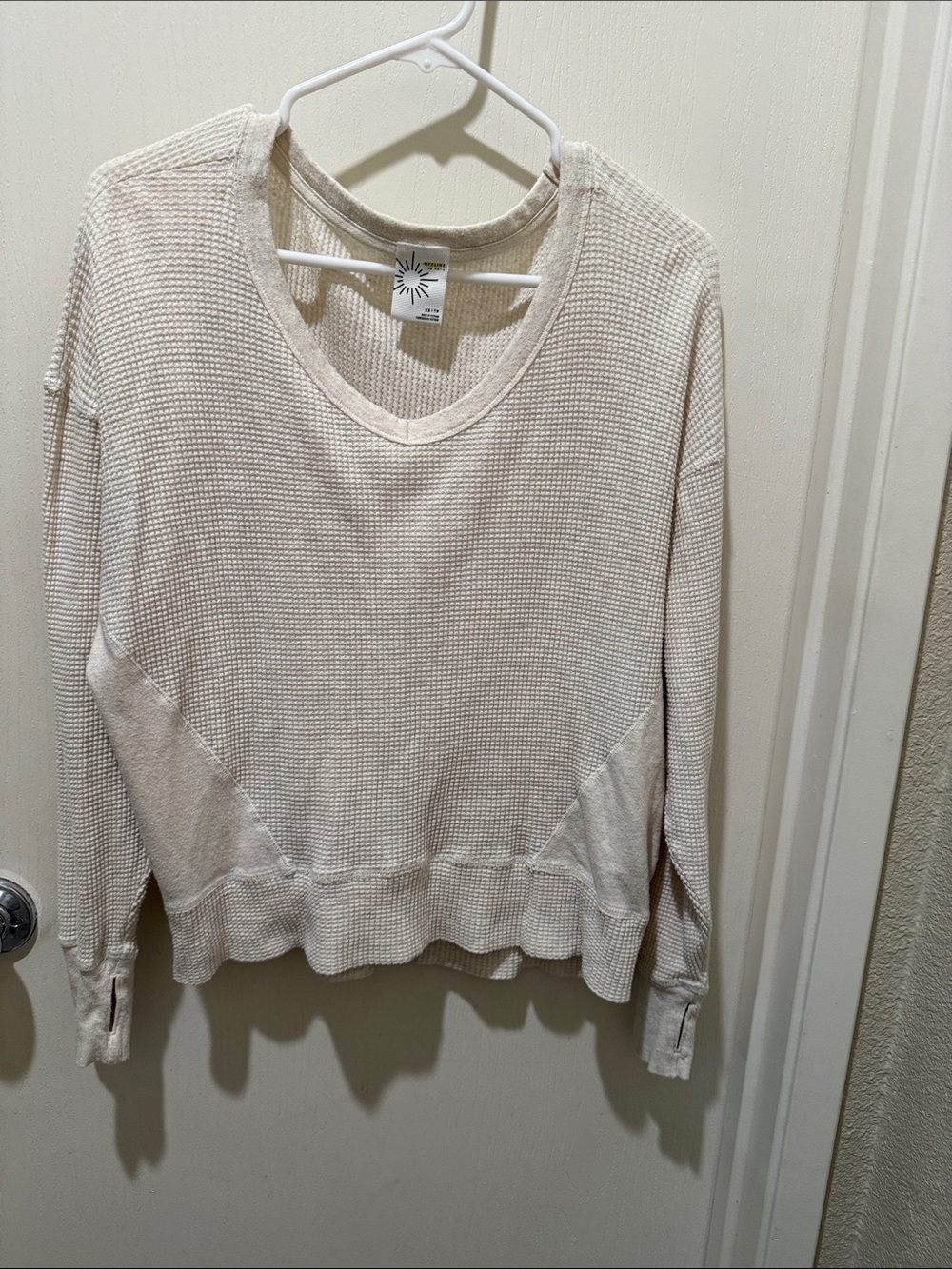 Women's Cream Waffle Knit Scoop Neck Pullover Sweater